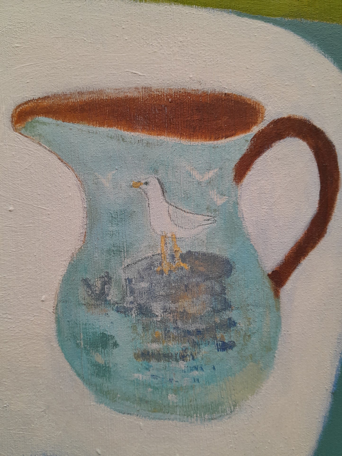 blue jug with seagull  detail